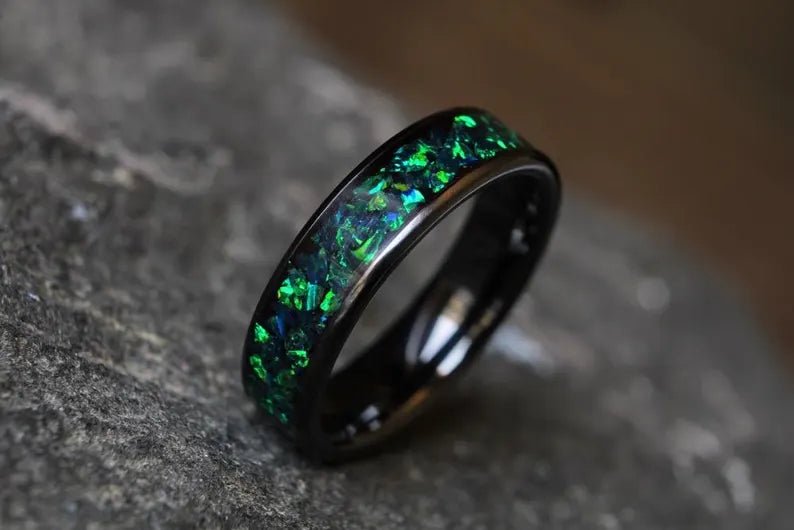 Green Opal Ceramic Engagement Ring, Handmade Wedding Band - awadicreates