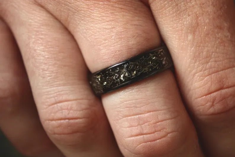 Meteorite Titanium Carbide Ring, Unique Black Wedding Band - awadicreates