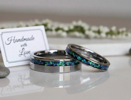 Multi Amethyst Opal Wedding Ring Set, His & Hers Promise Rings