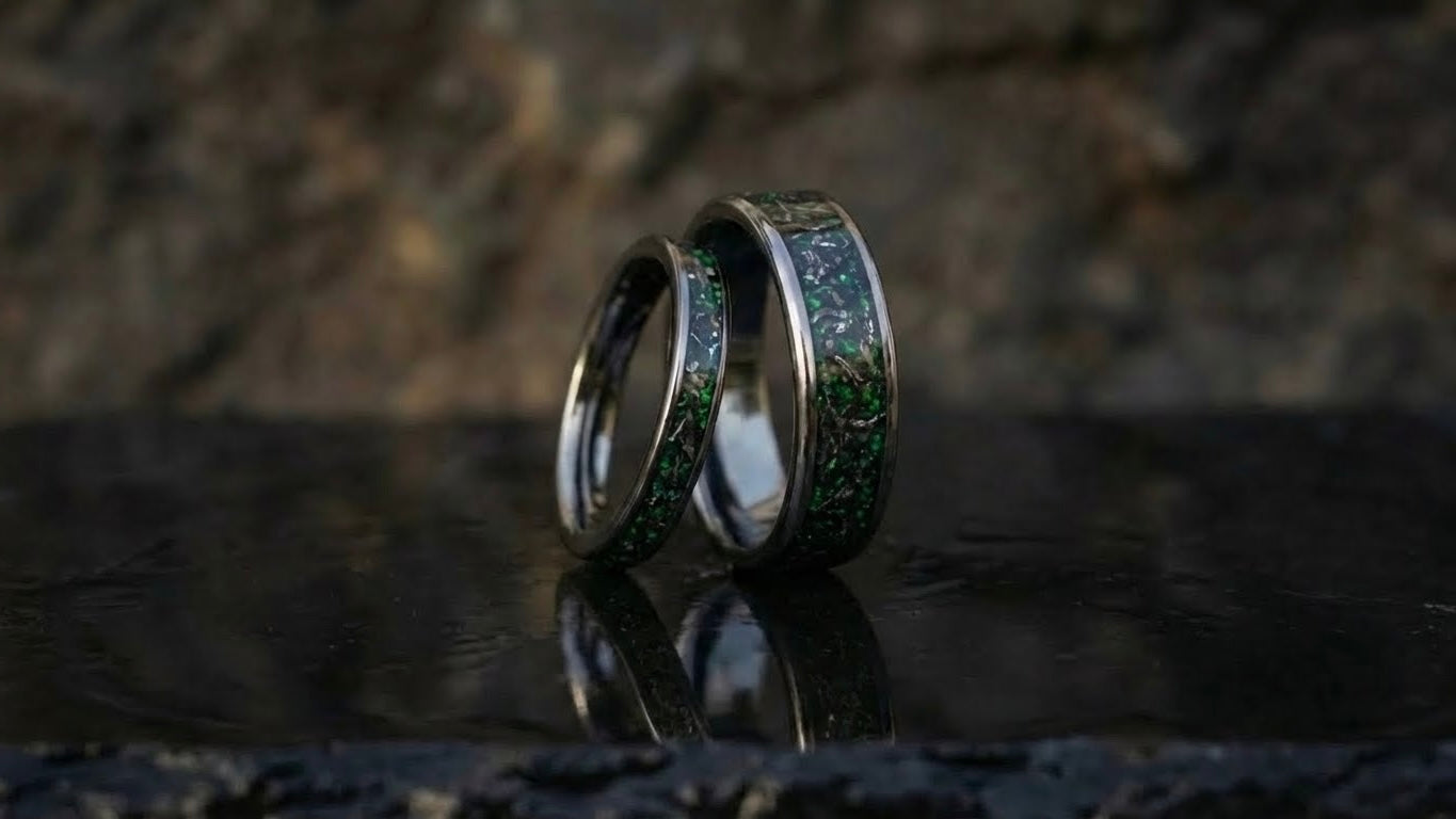 Meteorite and opal ring collection.