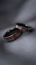 Real Meteorite & Red Opal Wedding Ring Set for Couples