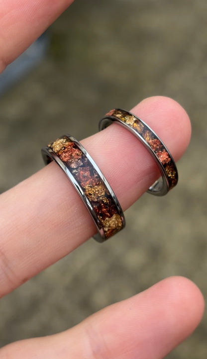 Golden Ember, Tungsten Wedding Band Set, Matching Couple Rings - awadicreates