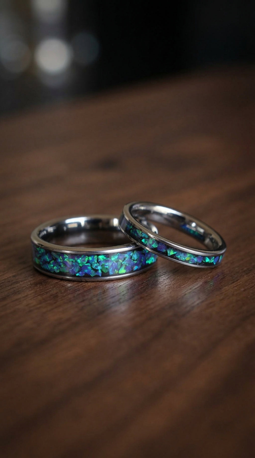 Multi Amethyst Opal, Tungsten Carbide Wedding Ring Set
