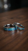Multi Amethyst Opal, Tungsten Carbide Wedding Ring Set