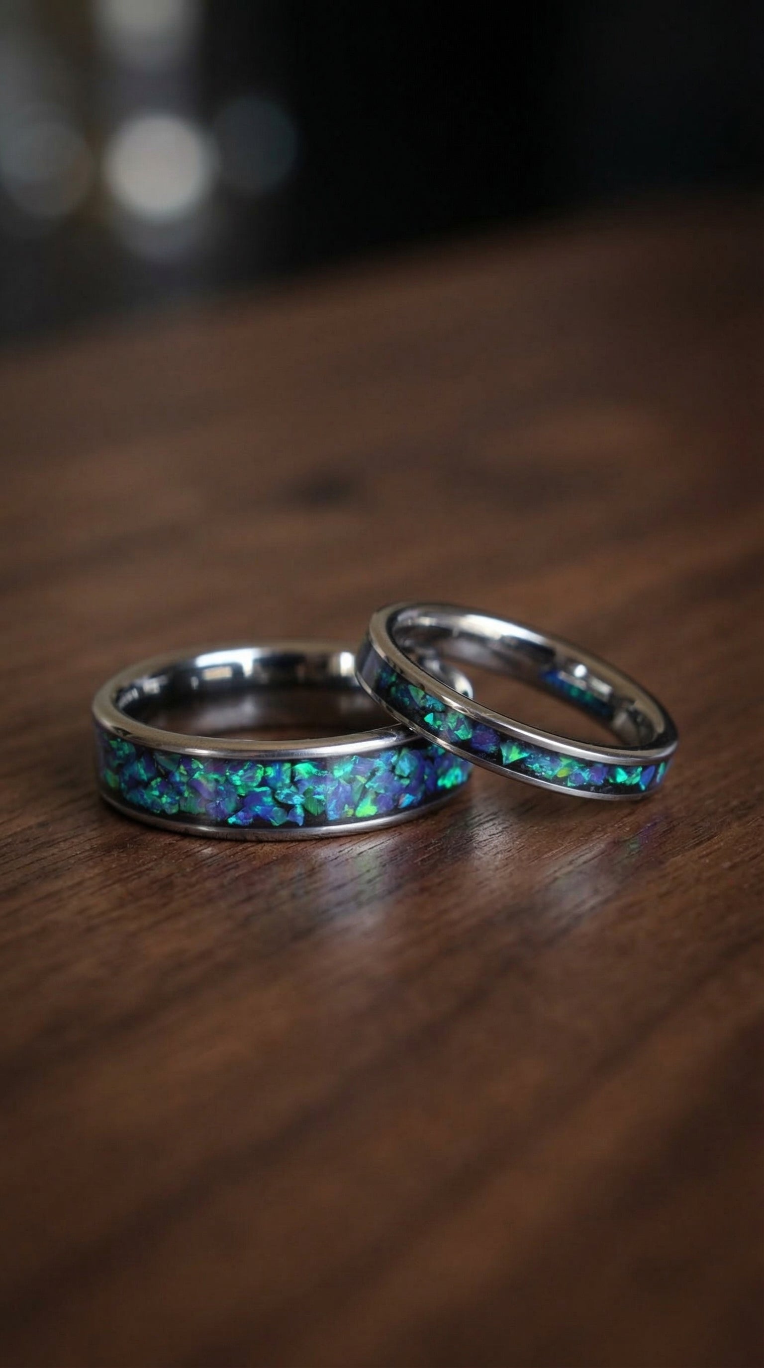 Multi Amethyst Opal, Tungsten Carbide Wedding Ring Set