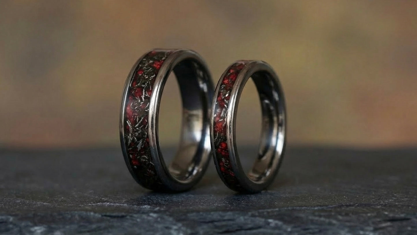 Real meteorite and red opal tungsten ring set engagement rings for her matching wedding bands rings his and hers promise rings jewellery