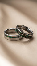Meteorite Green Opal Tungsten Ring Set, His and Hers Wedding Bands