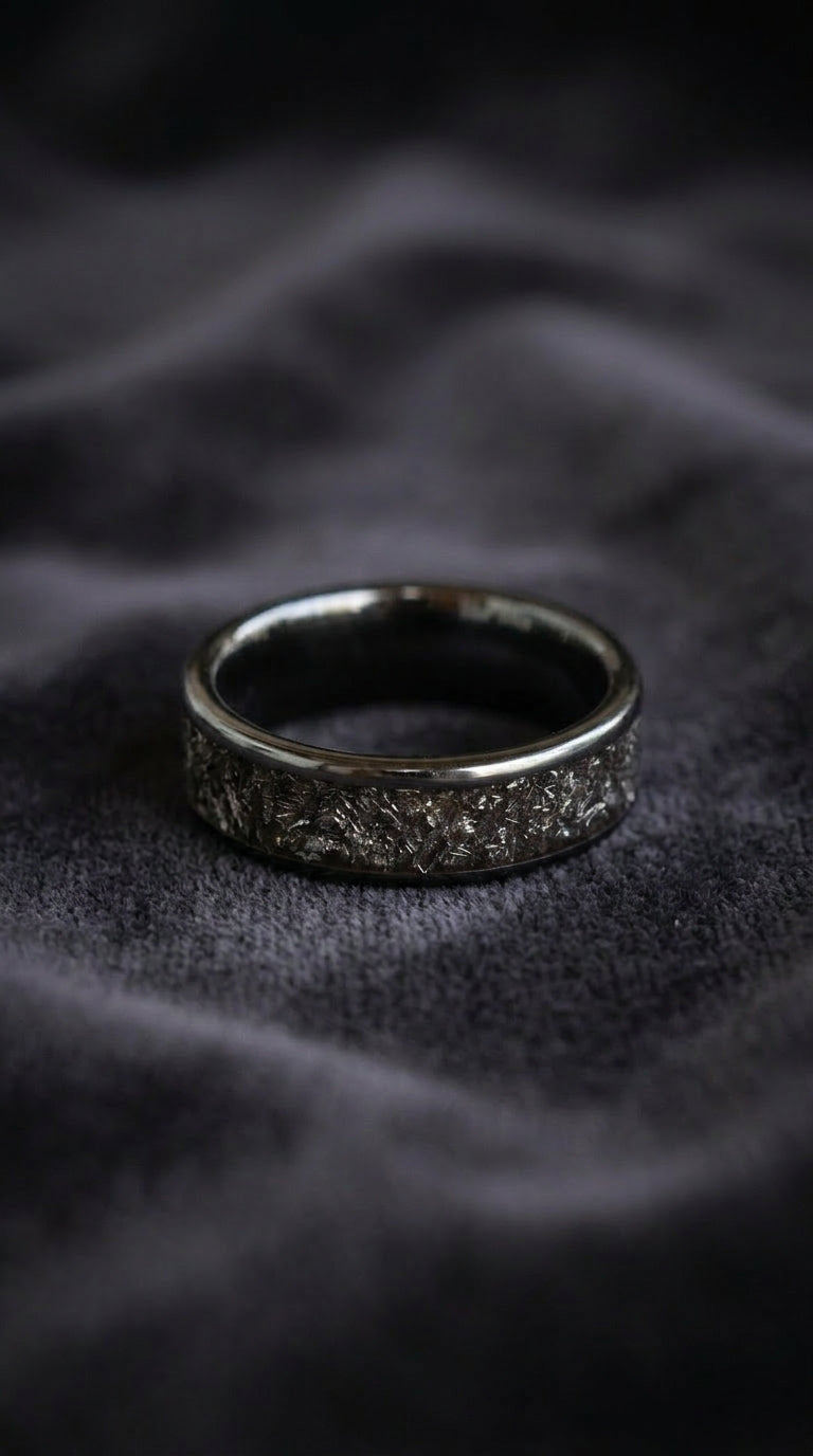 Meteorite Titanium Carbide Ring, Unique Black Wedding Band