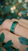 Dark Green With Blue Flash Opal, Tungsten Carbide Anniversary Ring
