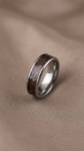 Real Meteorite & Red Opal Tungsten Ring – Unique Engagement Ring – Handmade Meteorite Wedding Band – Men's or Women's Ring