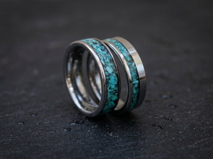Natural turquoise his and hers matching wedding ring set