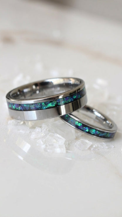 Multi Amethyst Opal Wedding Ring Set, His & Hers Promise Rings