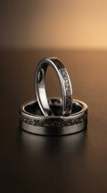 Meteorite Tungsten Wedding Ring Set, His and Hers Promise Rings