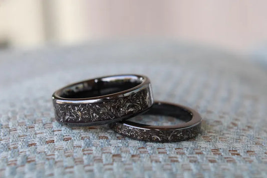 Real Meteorite, Titanium Carbide Wedding Ring set, Rustic Wedding Bands