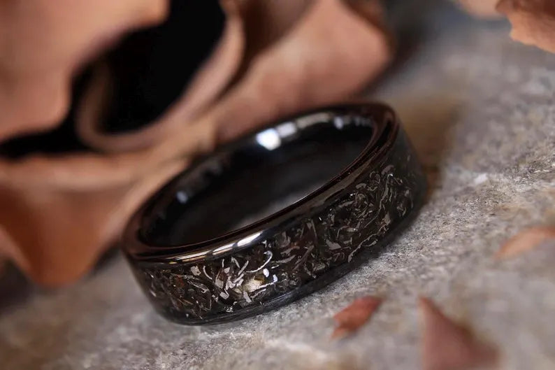 Meteorite Titanium Carbide Ring, Unique Black Wedding Band