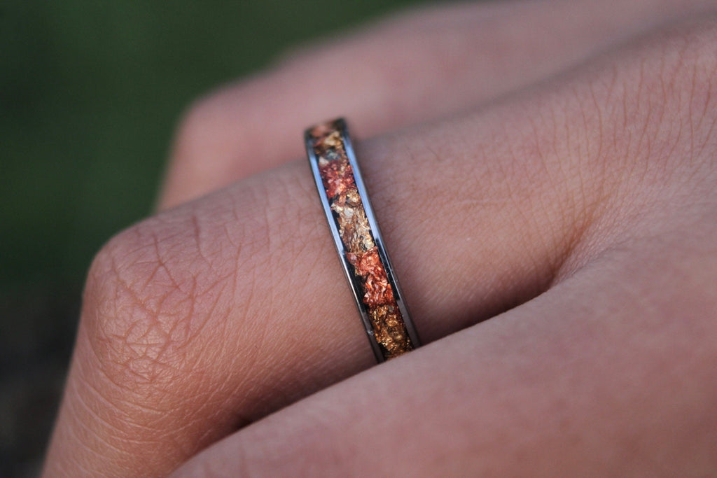 Golden Ember Tungsten Wedding Band for Her, Bespoke Rings