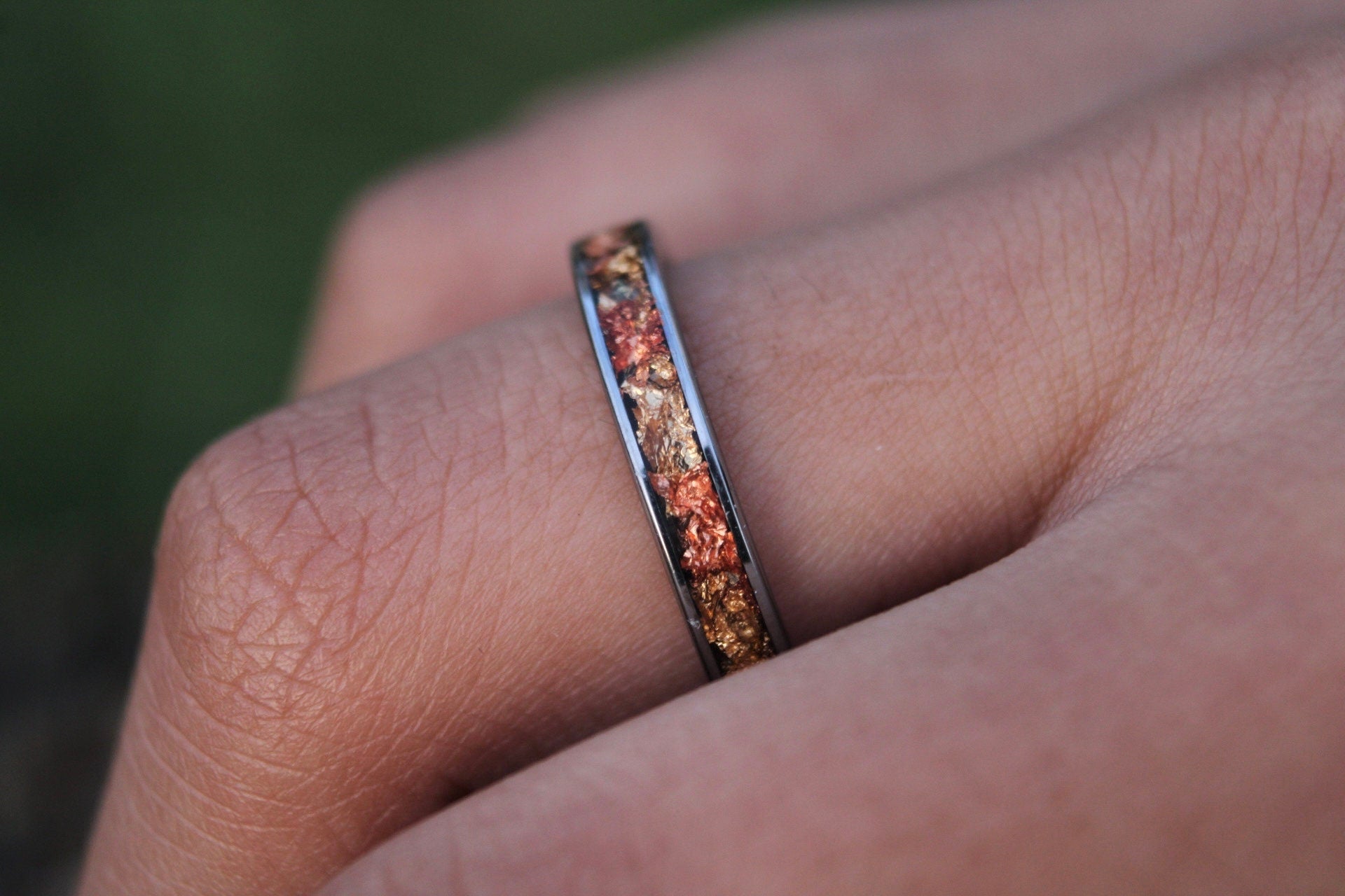 Golden Ember Tungsten Wedding Band for Her, Bespoke Rings