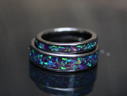 Multi Amethyst Opal, Tungsten Carbide Wedding Ring Set
