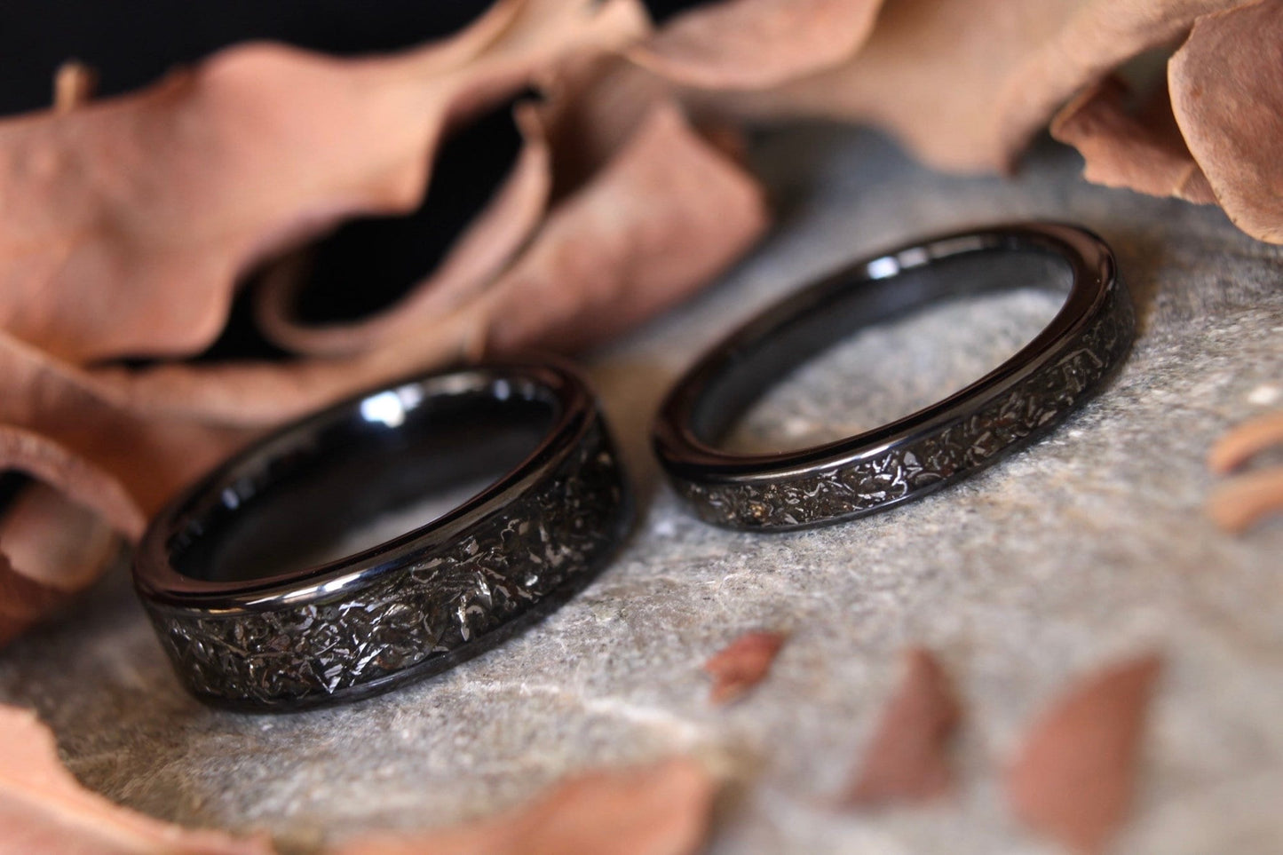 Real Meteorite His & Hers Ring Set, Titanium Wedding Bands