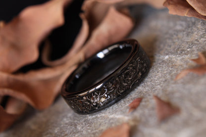 Real Meteorite His & Hers Ring Set, Titanium Wedding Bands