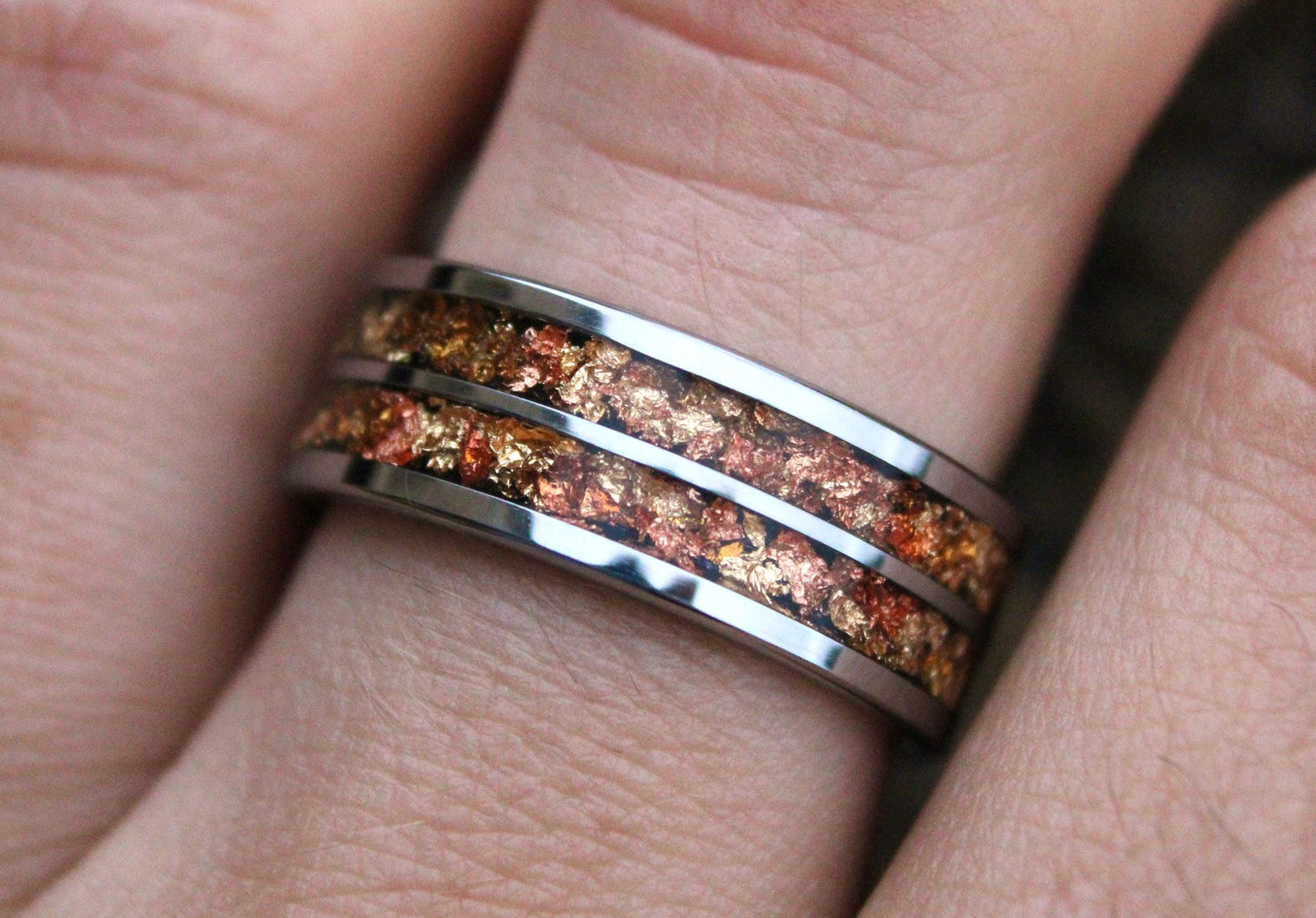 Tungsten Wedding Ring Band for Him: Golden Ember Inlay, Comfort Fit