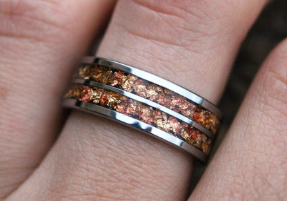Tungsten Wedding Ring Band for Him: Golden Ember Inlay, Comfort Fit