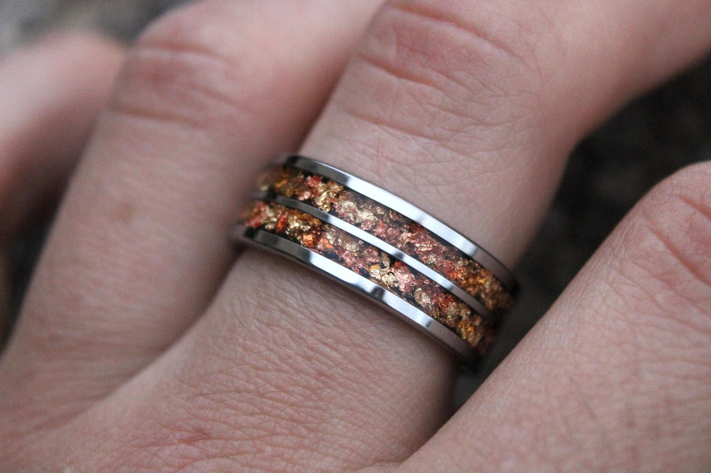 Tungsten Wedding Ring Band for Him: Golden Ember Inlay, Comfort Fit