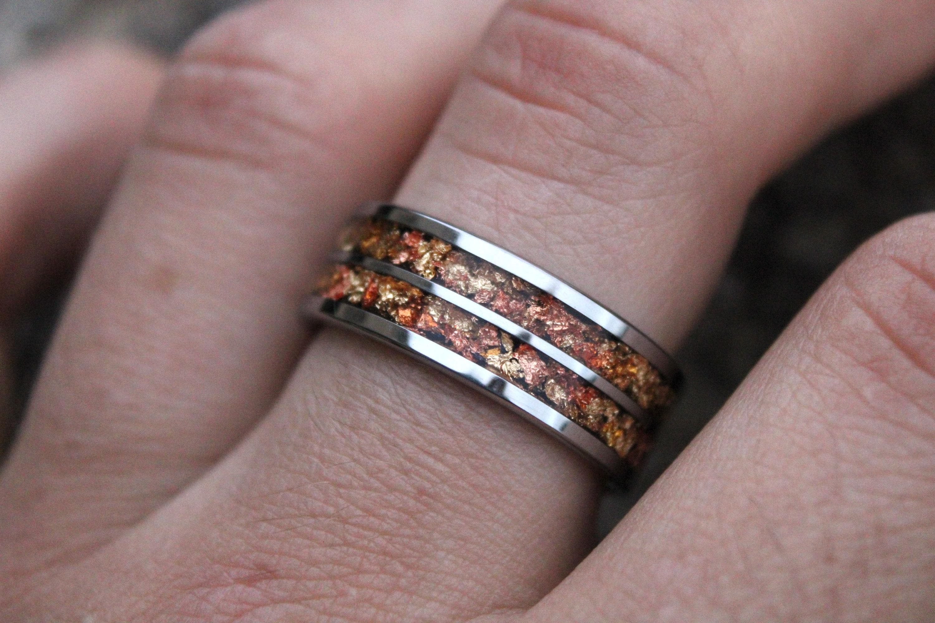 Tungsten Wedding Ring Band for Him: Golden Ember Inlay, Comfort Fit