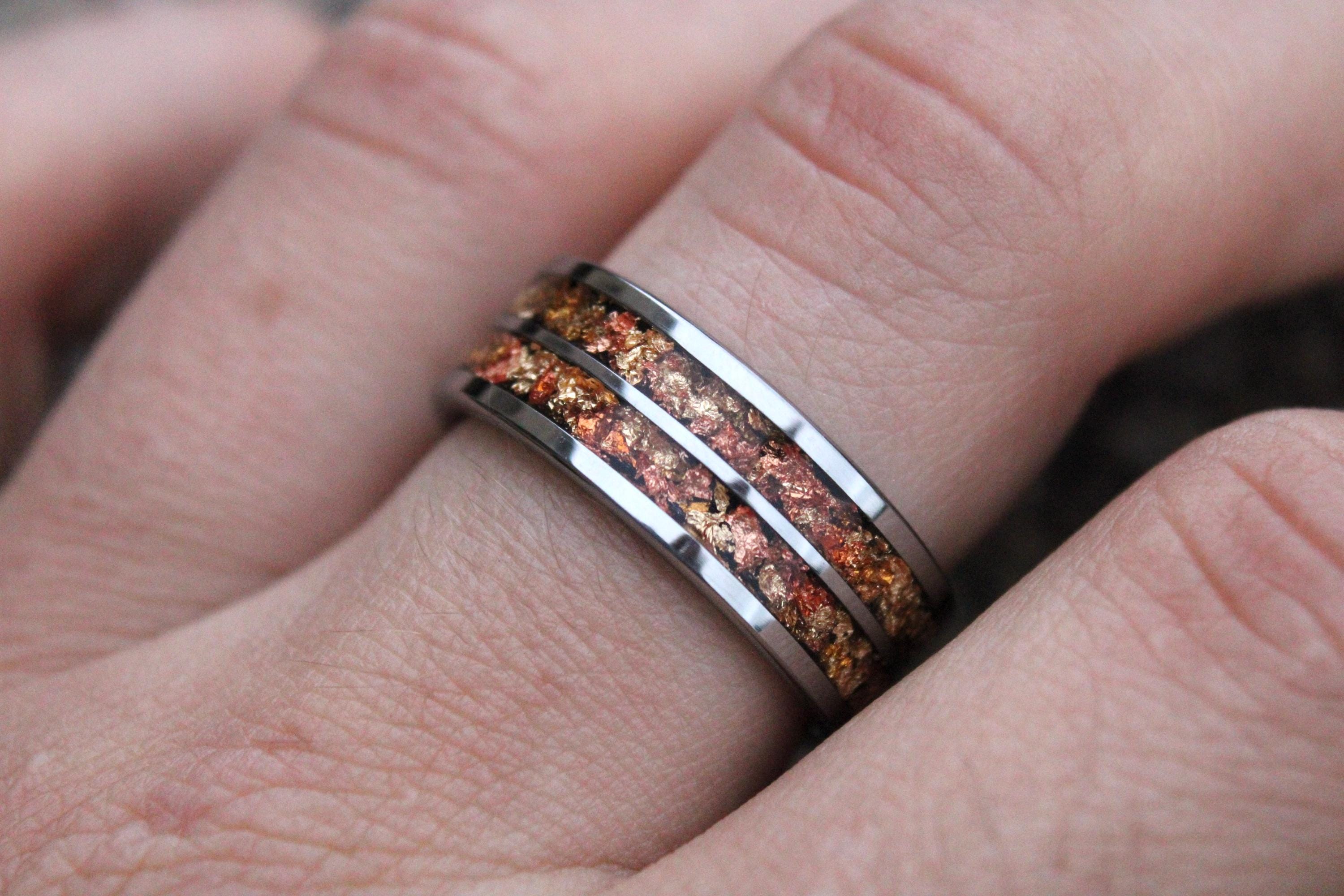 Tungsten Wedding Ring Band for Him: Golden Ember Inlay, Comfort Fit