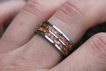 Tungsten Wedding Ring Band for Him: Golden Ember Inlay, Comfort Fit