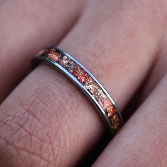 Golden Ember Tungsten Wedding Band for Her, Bespoke Rings