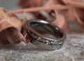 Pastel Rainbow Opal Tungsten Engagement Ring Wedding Band