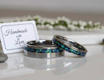 Multi Amethyst Opal Wedding Ring Set, His & Hers Promise Rings