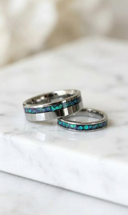 Multi Amethyst Opal Wedding Ring Set, His & Hers Promise Rings