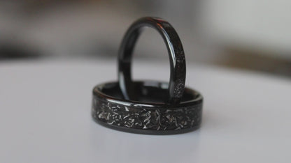 Real Meteorite His & Hers Ring Set, Titanium Wedding Bands