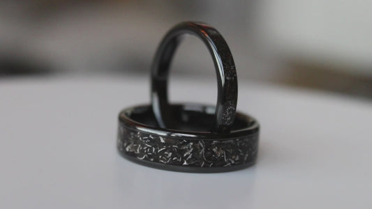 Real Meteorite His & Hers Ring Set, Titanium Wedding Bands