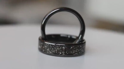 Real Meteorite His & Hers Ring Set, Titanium Wedding Bands