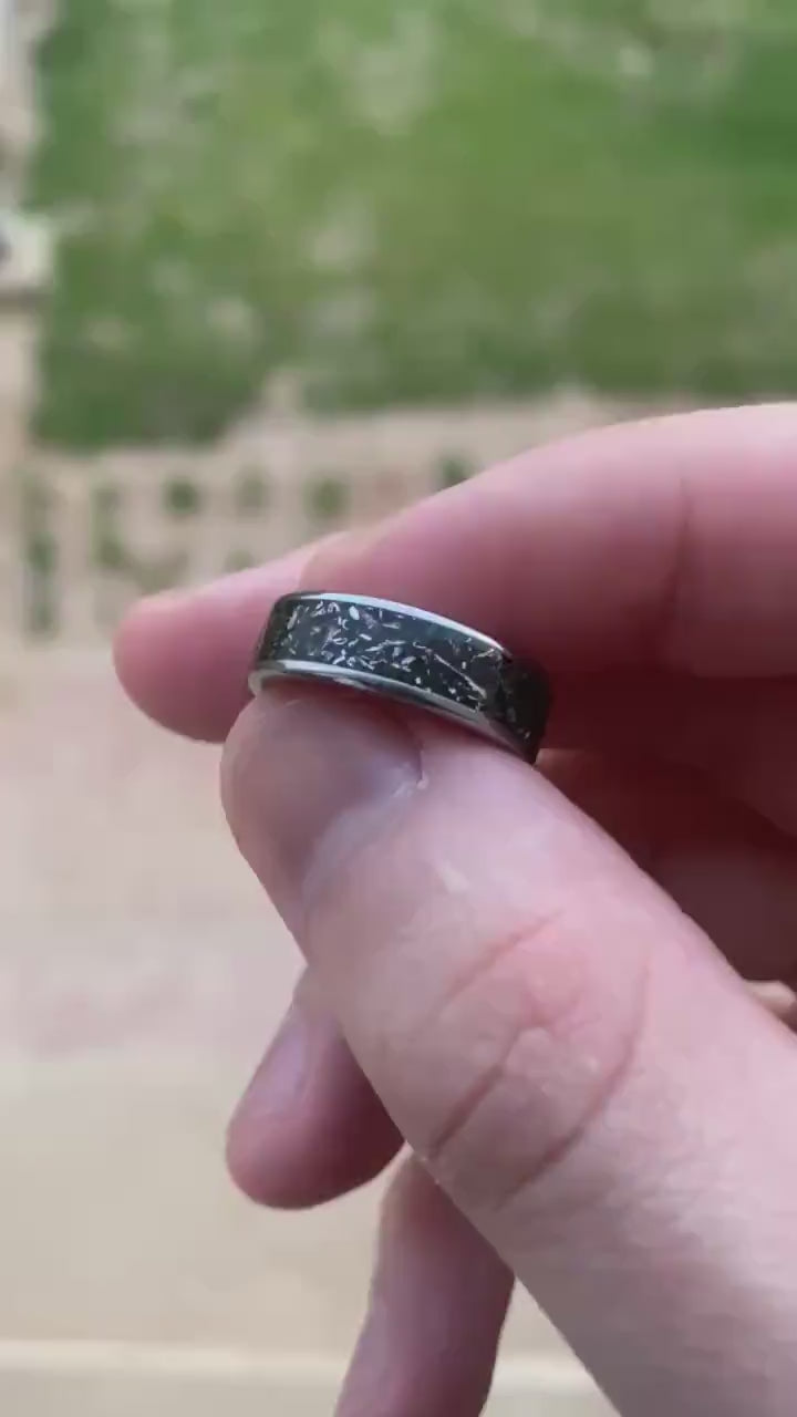 Meteorite Tungsten Ring, Handmade Silver Wedding Band, 6mm