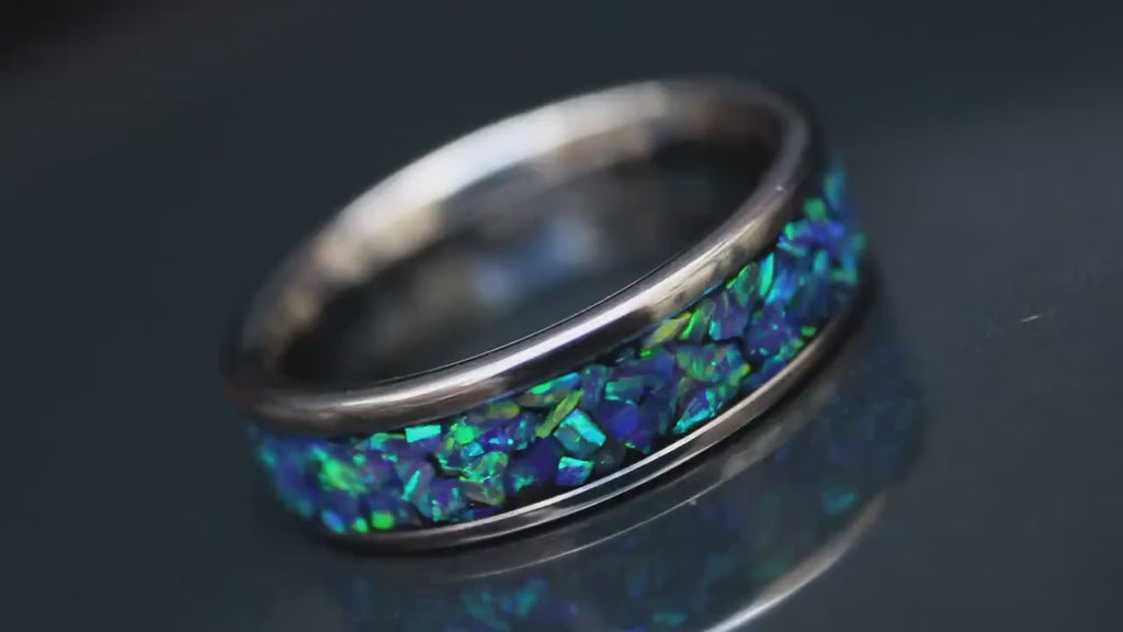 Multi Amethyst Opal, Tungsten Carbide Wedding Ring Set