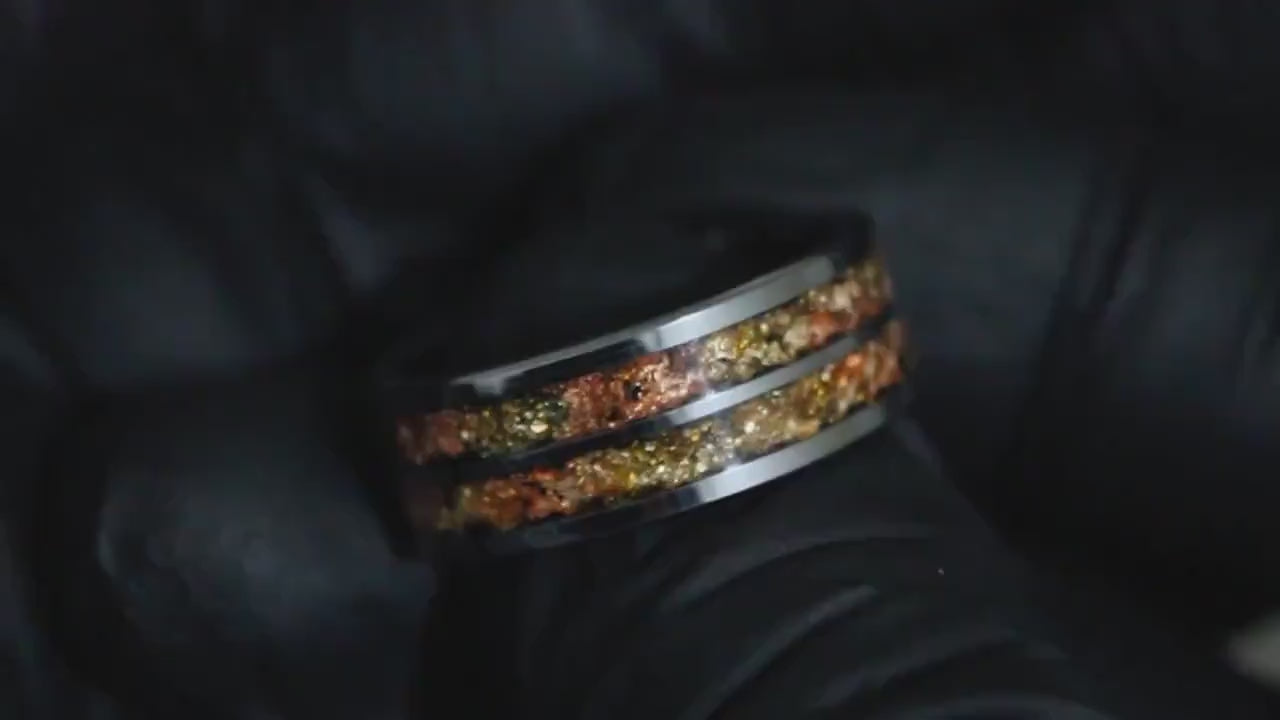 Tungsten Wedding Ring Band for Him: Golden Ember Inlay, Comfort Fit